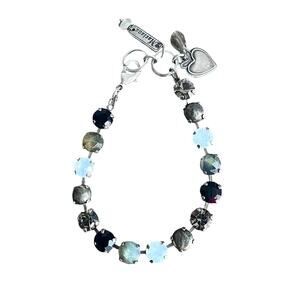 Signed Mariana black, silver, gold, white jeweled tennis bracelet